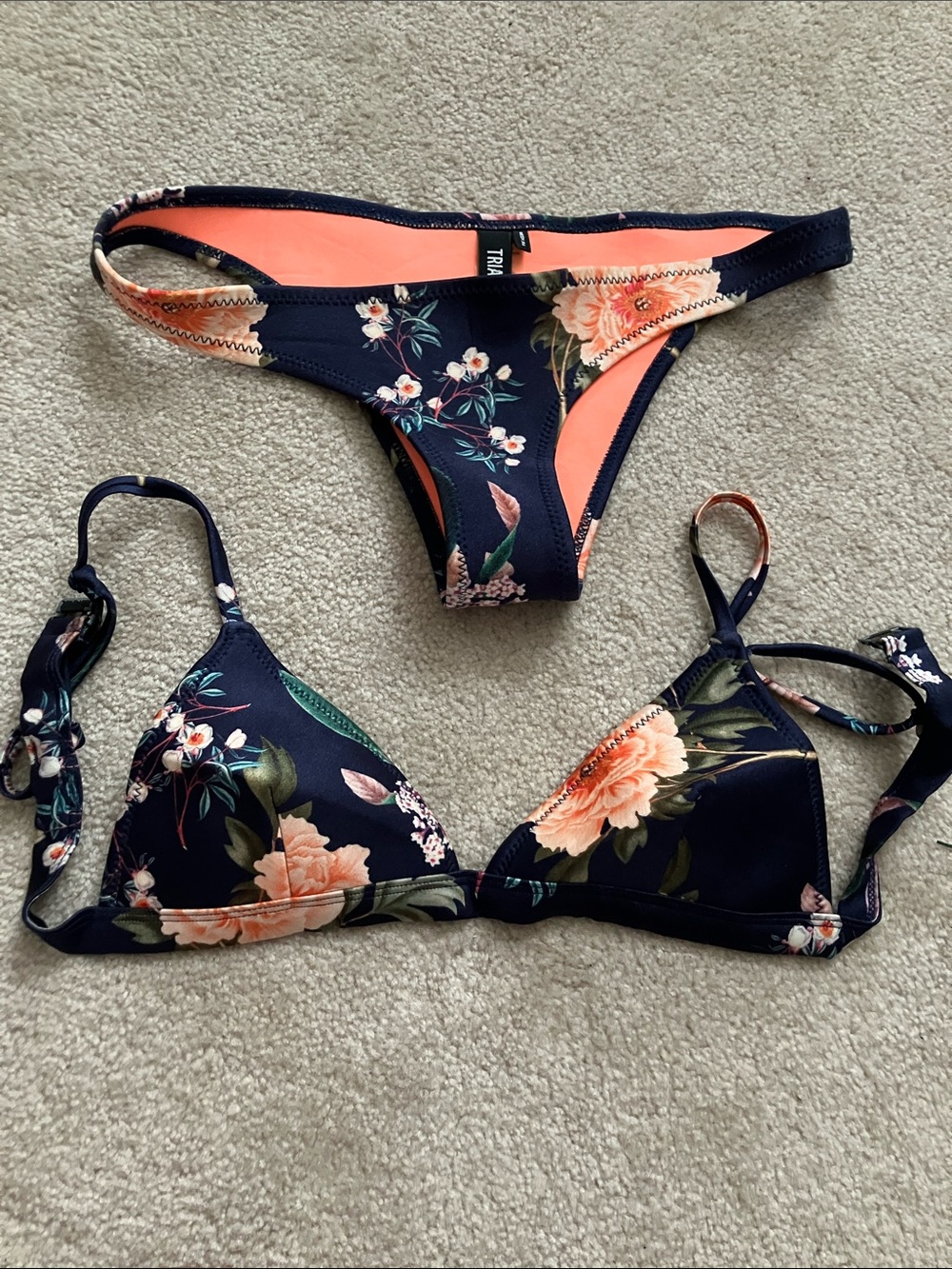 triangl swimwear Navy & Coral Floral Triangle Bikini Set